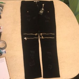 black jeans with gold zippers mens